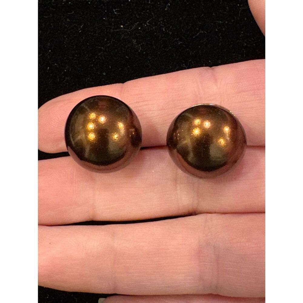 Erwin Pearl Vintage Chocolate Brown Pearl Dome Stud Earrings Clip Ons